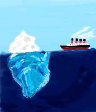 Schiff fährt auf einen Eisberg zu