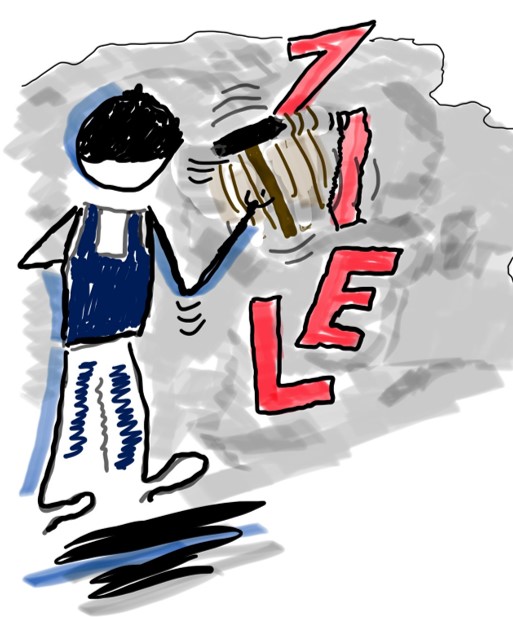 Cartoon - Mann schlägt mit Hammer das Wort Ziel in einen Felsblock